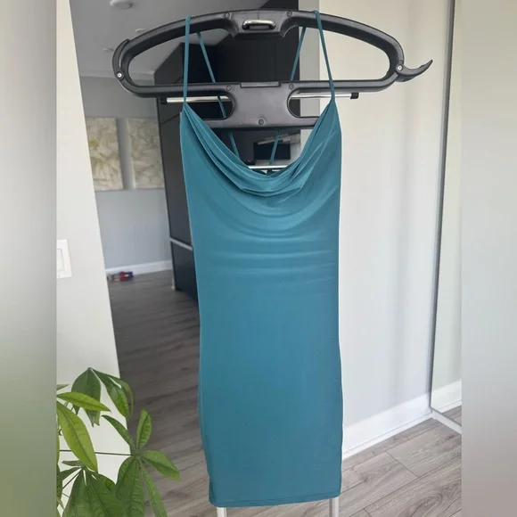 ROOM SERVICE Teal Open-Back Cowl Dress - Picture 2 of 4